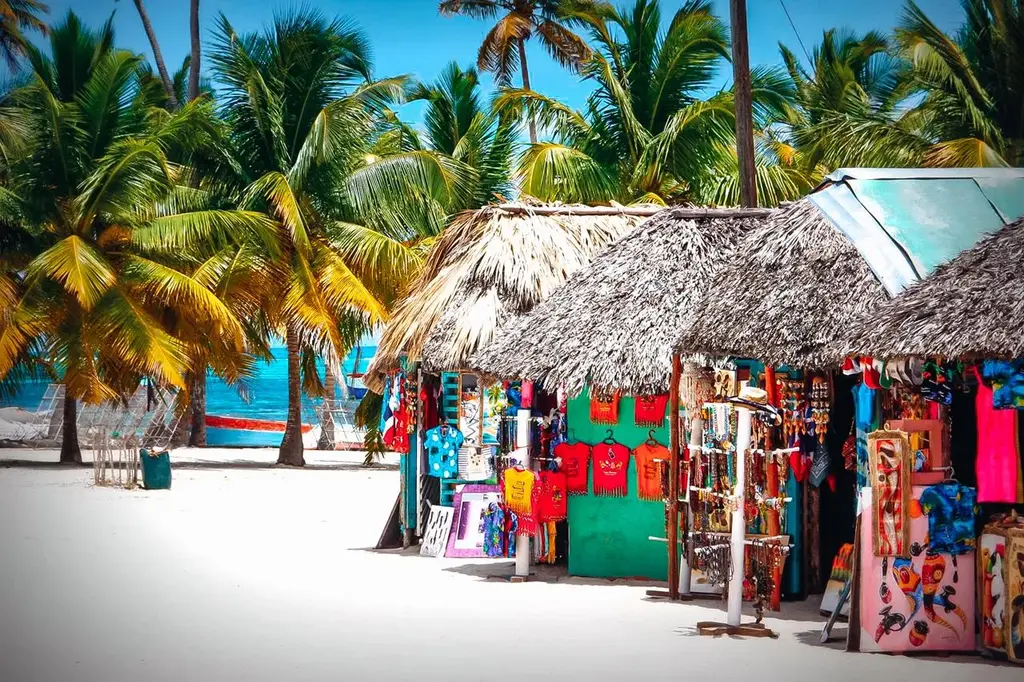 the colorful shopping street in mano juan, saona island